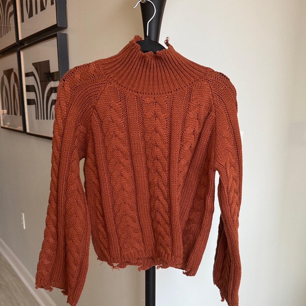 Elan Terracotta Cable Knit Turtleneck Sweater